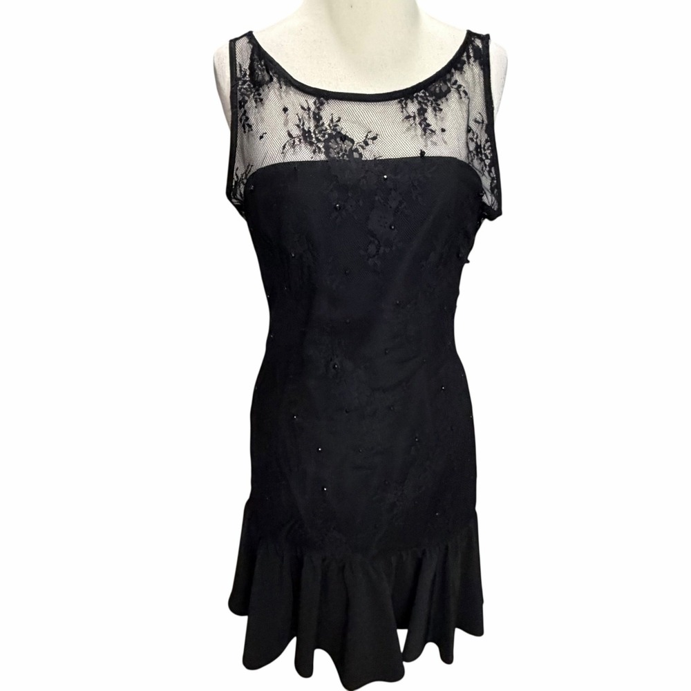 Pearl by Georgina Chapman Dress 6 Black Lace Beaded Dark Romantic Goth Cocktail